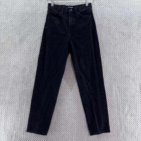 Uniqlo U Jeans Women 23 Black Dark Wash Straight Tapper High Rise Button Zip Fly - Picture 1 of 15